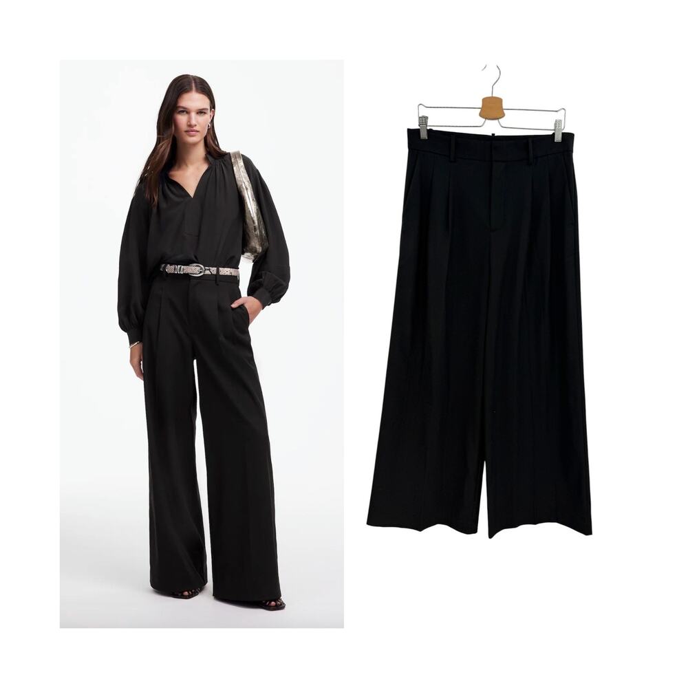 Madewell Harlow Superwide Leg Trouser Brushed Twill Black Pants NWT Size 4